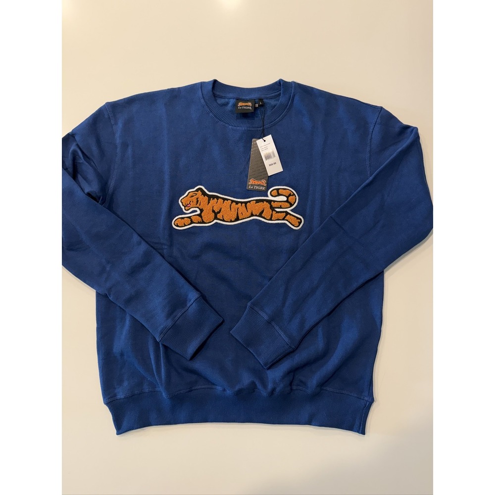 Le TIGRE Embroidered Tiger Crewneck Sweatshirt Royal Blue L LT-96-004-005